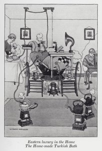Itämaista luksusta kodissa, kotitekoinen turkkilainen sauna (litho) tekijältä William Heath Robinson