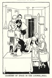 Tilataloudellisuus Lounge Hallissa (litho) tekijältä William Heath Robinson