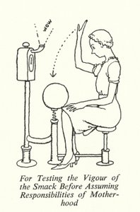 Smackin voimakkuuden testaamiseen ennen äitiyden velvollisuuksien ottamista (litho) tekijältä William Heath Robinson