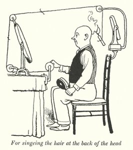 Hiusten kuorimiseen pään takaosassa (litho) tekijältä William Heath Robinson