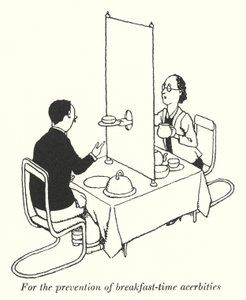 Aamiaisaikojen pahoinvoinnin ehkäisyyn (litho) tekijältä William Heath Robinson