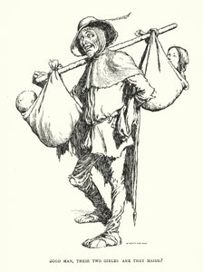 Hyvä mies, ovatko nämä kaksi tyttöä piikoja? (litografia) tekijältä William Heath Robinson