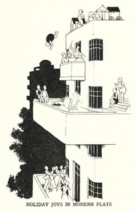Loman ilot moderneissa asunnoissa (litho) tekijältä William Heath Robinson