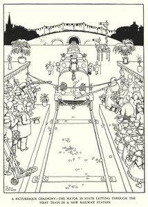 Kuvitus Railway Ribaldrylle, W Heath Robinson (litho) tekijältä William Heath Robinson