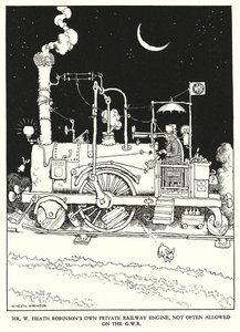 Kuvitus Railway Ribaldrylle, W Heath Robinson (litho) tekijältä William Heath Robinson