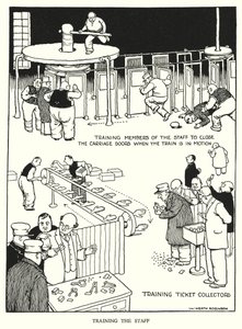 Kuvitus Railway Ribaldrylle, W Heath Robinson (litho) tekijältä William Heath Robinson