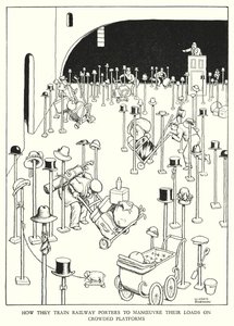 Kuvitus Railway Ribaldrylle, W Heath Robinson (litho) tekijältä William Heath Robinson