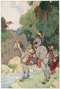 Kuvitus Don Quijoten seikkailuista (värilitho) tekijältä William Heath Robinson