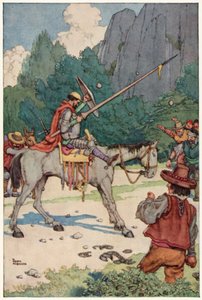 Kuvitus Don Quijoten seikkailuista (värilitho) tekijältä William Heath Robinson