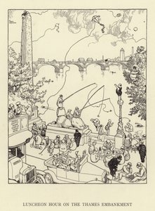 Lounastunti Thames Embankmentillä tekijältä William Heath Robinson