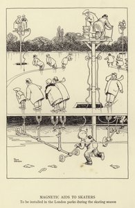 Magneettiset apuvälineet luistelijalle, asennetaan Lontoon puistoihin luistelukauden aikana tekijältä William Heath Robinson
