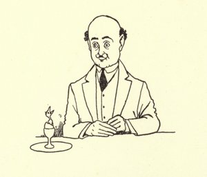 Mies yllättyi linnusta aamumunassaan tekijältä William Heath Robinson