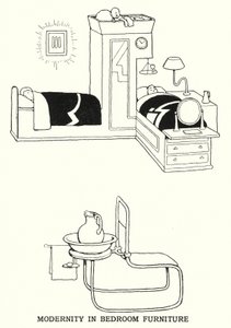 Moderni makuuhuoneen kalusteet (litho) tekijältä William Heath Robinson