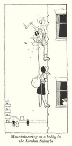 Vuorikiipeily harrastuksena Lontoon lähiöissä (litho) tekijältä William Heath Robinson