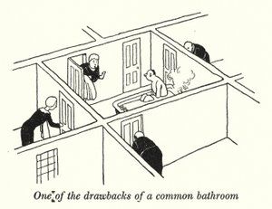 Yksi yhteisen kylpyhuoneen (litho) haitoista tekijältä William Heath Robinson
