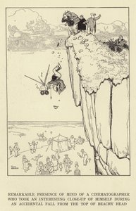 Kuvaajan huomionarvoinen mielentila, joka otti mielenkiintoisen lähikuvan itsestään pudotessaan vahingossa Beachy Headin huipulta tekijältä William Heath Robinson