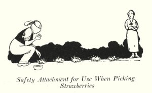 Turvakiinnitys mansikoita poimittaessa (litho) tekijältä William Heath Robinson