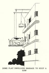 Jotkut asukkaat onnistuvat pitämään lehmän (litho) tekijältä William Heath Robinson