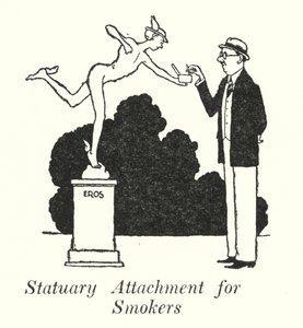 Patsaskiinnitys tupakoitsijoille (litho) tekijältä William Heath Robinson