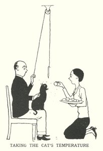 Kissan lämpötilan ottaminen (litho) tekijältä William Heath Robinson