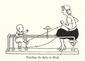 Vauvan opettaminen kävelemään (litho) tekijältä William Heath Robinson