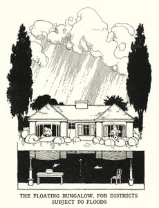 Kelluva bungalow alueille, jotka ovat alttiina tulville (litho) tekijältä William Heath Robinson