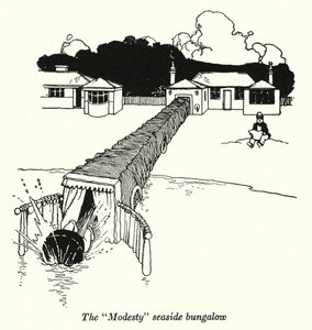 "Modesty" merenrantabungalow (litho) tekijältä William Heath Robinson
