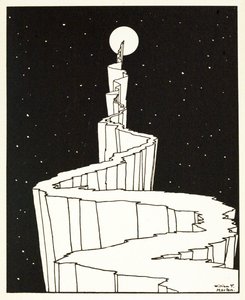 Polku kuuhun, kuvien kirjasta, pub. 1898 (kaiverrus) tekijältä William Heath Robinson