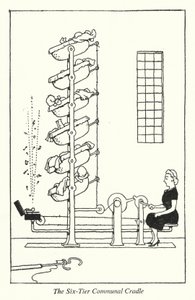 Kuusikerroksinen yhteisöllinen kehto (litho) tekijältä William Heath Robinson