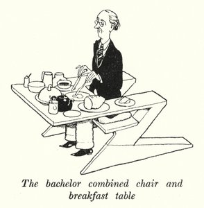 Bachelor yhdistetty tuoli ja aamiaispöytä (litho) tekijältä William Heath Robinson