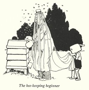 Mehiläishoidon aloittelija (litho) tekijältä William Heath Robinson