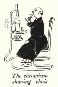 Kromi parranajotuoli (litho) tekijältä William Heath Robinson