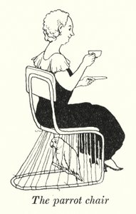 Papukaija tuoli (litho) tekijältä William Heath Robinson