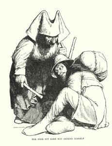 Köyhä sot ei uskalla puolustaa itseään (litho) tekijältä William Heath Robinson