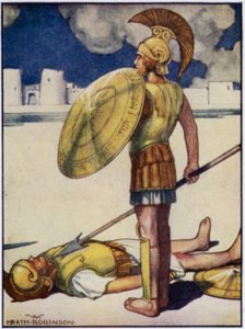 Kuoleman varjo laskeutui Hectorin päälle (väri litho) tekijältä William Heath Robinson