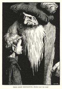Näin Pantagruel kasvoi päivästä toiseen (litho) tekijältä William Heath Robinson
