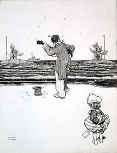 Kauppaa vihollisen kanssa Yarmouth Sandsilla, kappaleesta "Jotkut pelottavat sotakuvat" tekijältä William Heath Robinson
