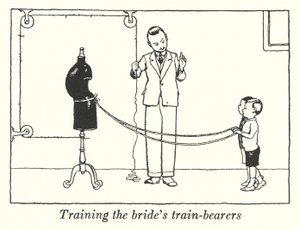 Morsiamen junankuljettajien kouluttaminen (litho) tekijältä William Heath Robinson