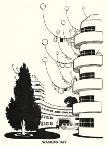Pesupäivä (litho) tekijältä William Heath Robinson