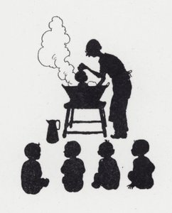 Vauvojen pesu (litho) tekijältä William Heath Robinson