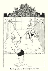 Rikkaruoho ilman polkua sängyillä (litho) tekijältä William Heath Robinson
