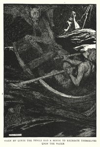 Kun herrani paholaisilla oli mieli luoda itsensä uudelleen veden päällä (litho) tekijältä William Heath Robinson
