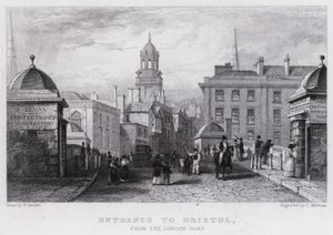 Sisäänkäynti Bristoliin London Roadilta (kaiverrus) tekijältä William Henry (after) Bartlett