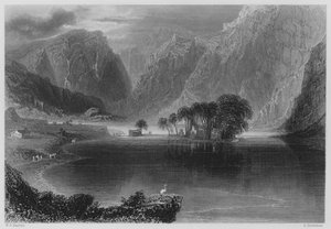 Gougane Barra (kaiverrus) tekijältä William Henry (after) Bartlett