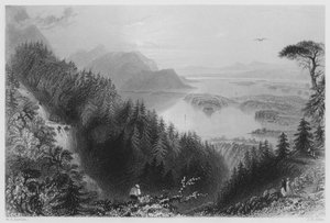 Ala- ja Torc Lakes, Killarney, Torcin vesiputouksesta (kaiverrus) tekijältä William Henry (after) Bartlett