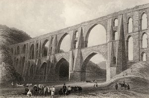 Keisari Valensin akvedukti lähellä Pyrgoa, Turkki, kaiverrus R. Wallis tekijältä William Henry Bartlett