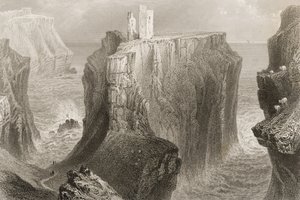 Dunseverick Castle, Antrimin kreivikunta, Pohjois-Irlanti, George Virtuen "Scenery and Antiquities of Ireland", 1860-luku
