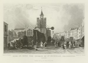 High Street ja Pyhän Nikolauksen kirkko, Colchester, Essex tekijältä William Henry Bartlett