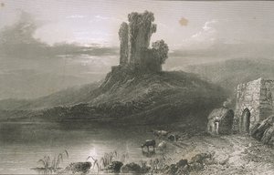 Kilcolmanin linna, Corkin kreivikunta, Irlanti, George Virtuen teoksesta "Scenery and Antiquities of Ireland", 1860-luku tekijältä William Henry Bartlett