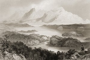 Garrominjärvi, Connemara, Galwayn kreivikunta, George Virtuen teoksesta "Scenery and Antiquities of Ireland", 1860-luku tekijältä William Henry Bartlett